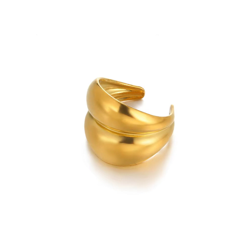 Modern Stainless Steel Pearl Ring – Adjustable Geometric Design, Minimalist Jewelry