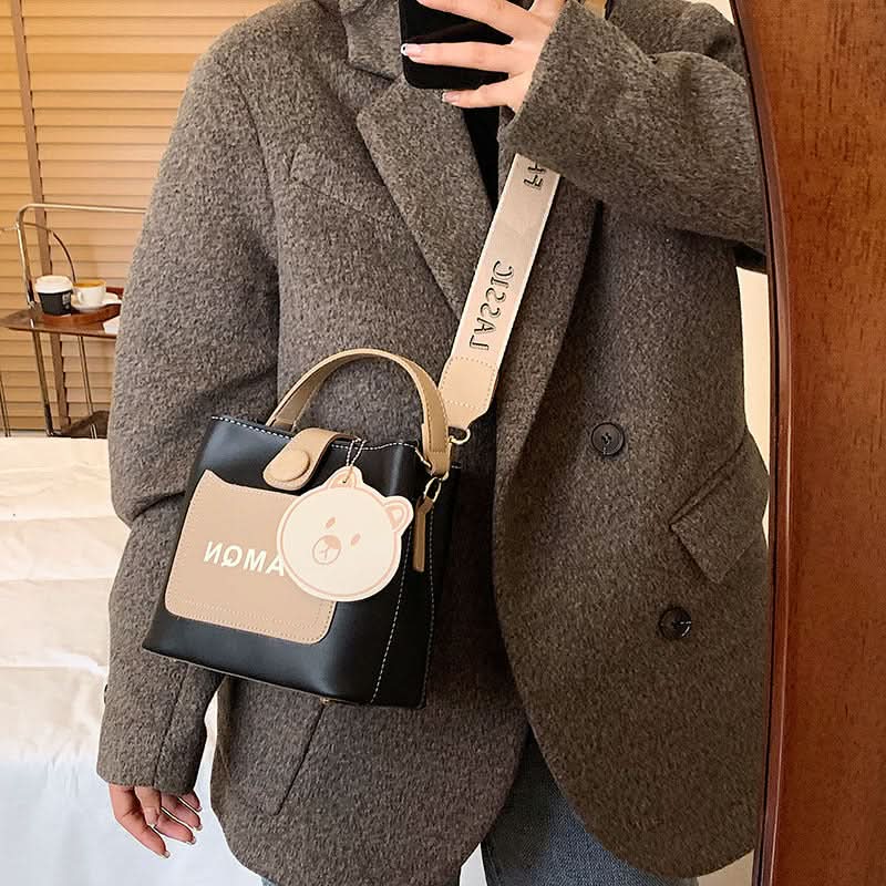 Women's Trendy Leather Bucket Bag – Crossbody & Shoulder Bag with Wide Strap