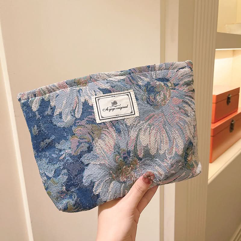 Retro Jacquard Cosmetic Bag – Thickened Travel Toiletry Pouch with Zipper
