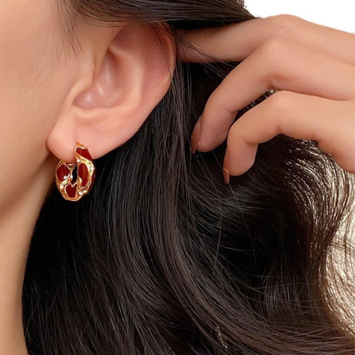 Trendy Enamel Geometric Hoop Earrings for Women – Light Luxury Jewelry