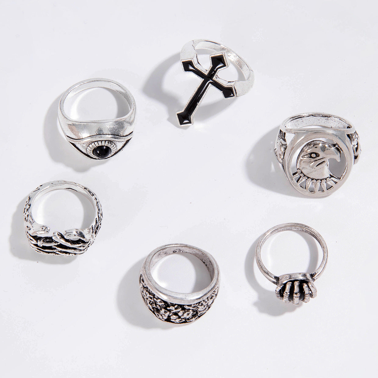 Punk Skull Ring Set for Men – 6-Piece Silver Alloy Gothic Jewelry Collection