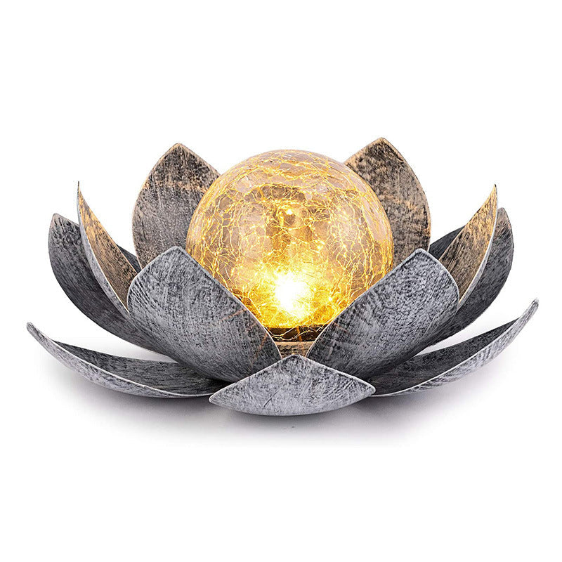 Solar Lotus Garden Light – Iron & Glass Crackle Ball Outdoor Landscape Lamp
