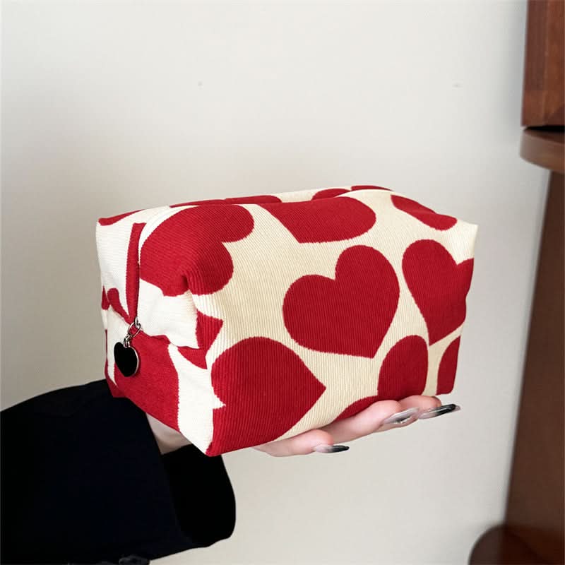 Corduroy Heart Pillow Cosmetic Bag – Cute Korean-Style Makeup Pouch