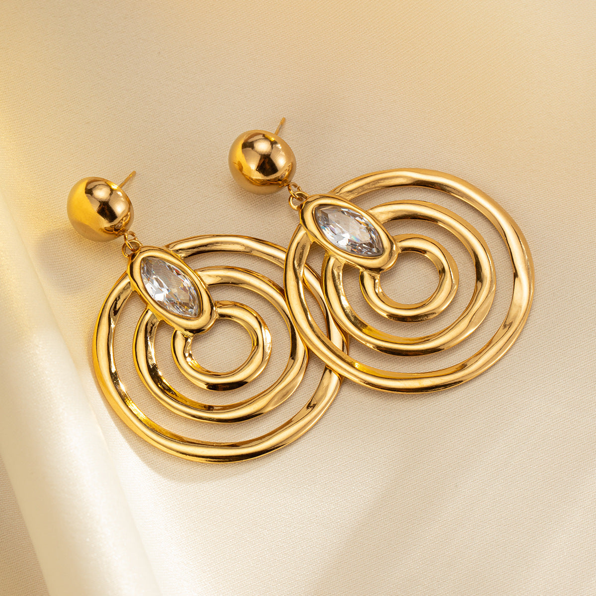 Gold Circle Zircon Earrings – Titanium Steel Geometric Statement Jewelry for Women
