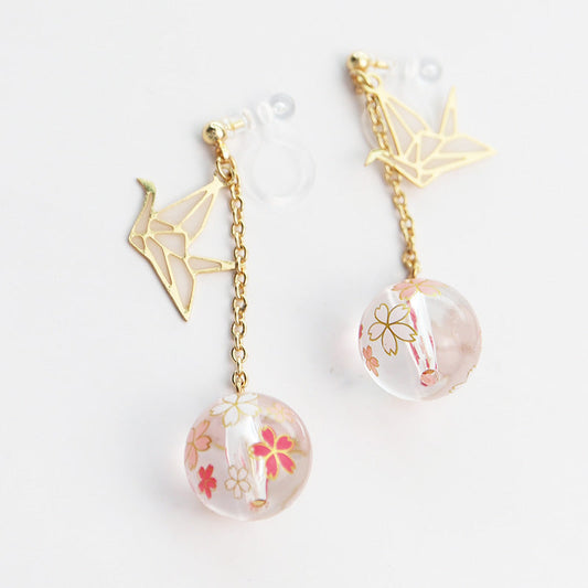 Gold Bird Resin Earrings – Japanese & Korean Style Clip-On Jewelry