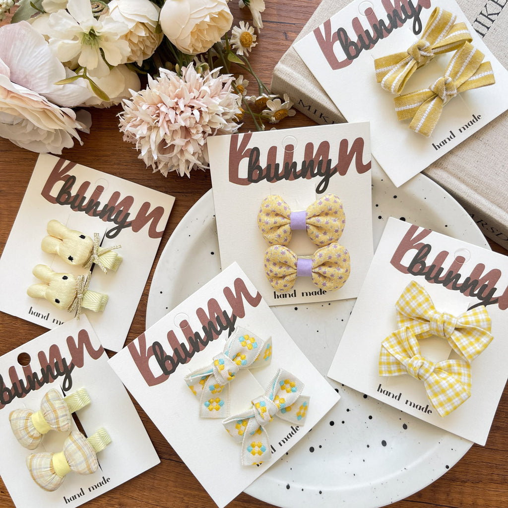 Yellow Bow & Bunny Hair Clips for Girls – Cute Floral & Star Hairpins (1-pair)
