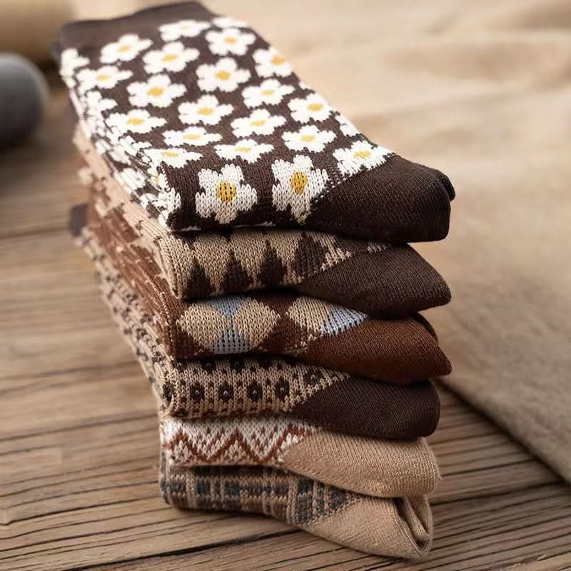 Pack of 6 Retro Mid-Tube Socks for Women