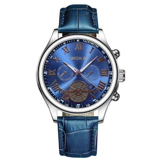 Men's Quartz Sports Watch with Blue Leather Strap