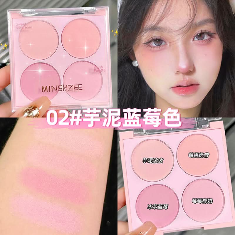 MINSHZEE 4-Color Blush Palette – Matte, Natural Glow Cheek Makeup