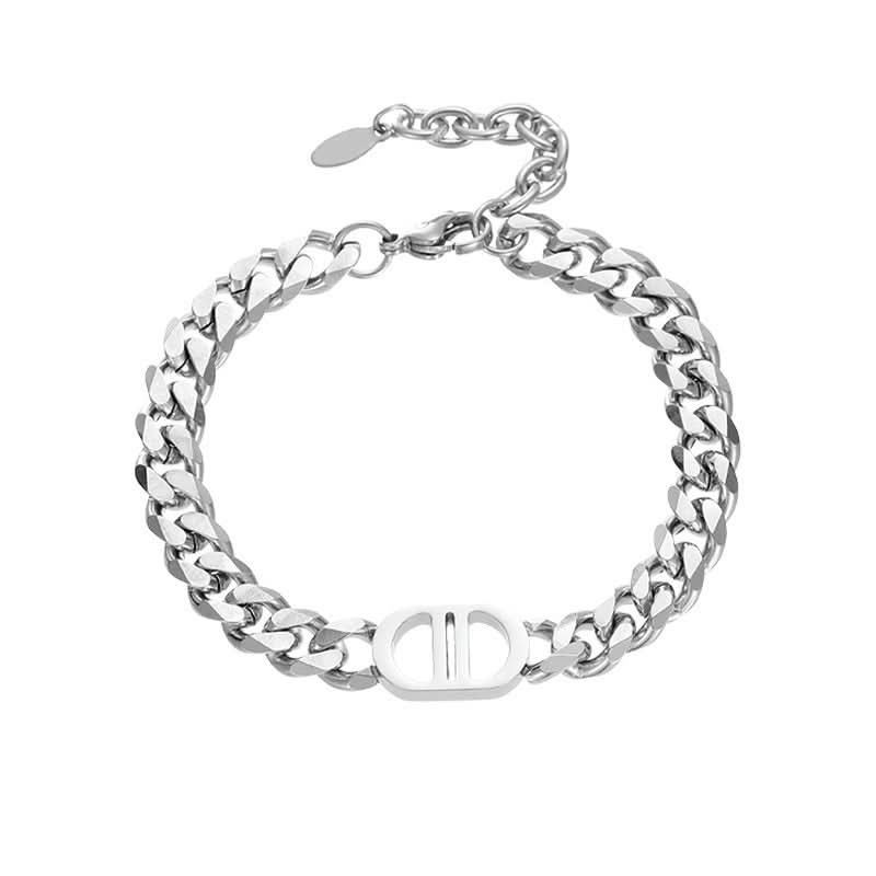 Unisex Titanium Steel Double D Hip-Hop Chain Bracelet – Silver