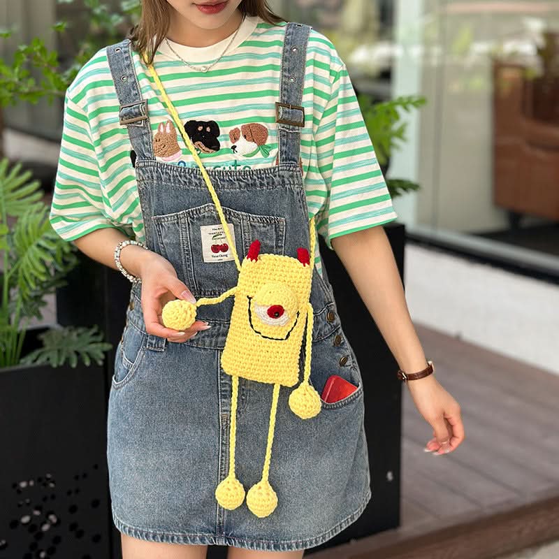 Cute Cartoon Crossbody Bag – Woolen Woven Mini Shoulder Bag