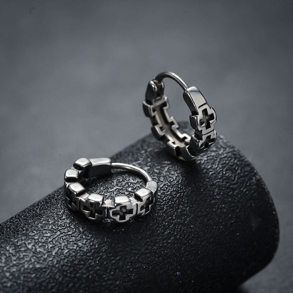Trendy Hollow Cross Earrings – Gun Black Unisex Ear Buckles