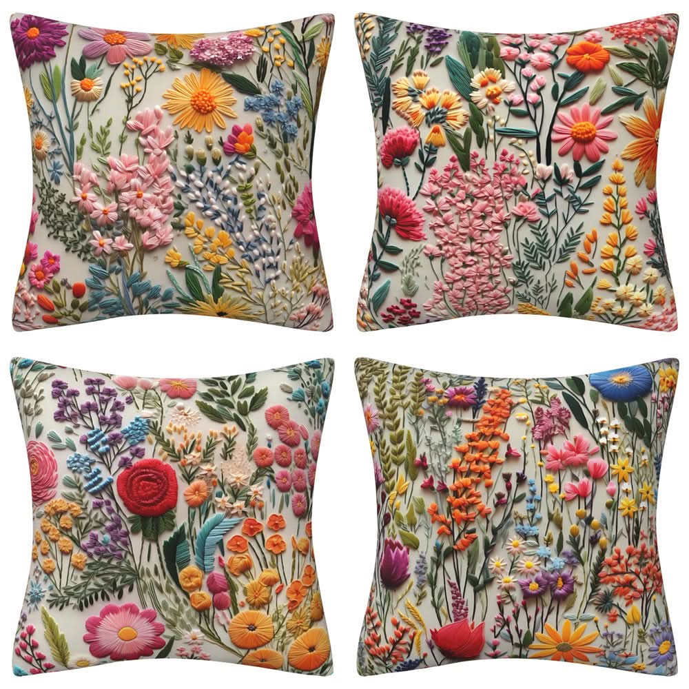 3D Imitation Embroidery Flower Pillow Cover