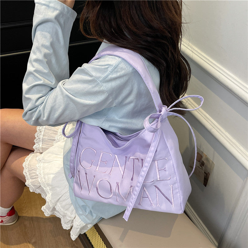 Nylon Bow Underarm Bag – Candy Color Shoulder Handbag with Letter Design