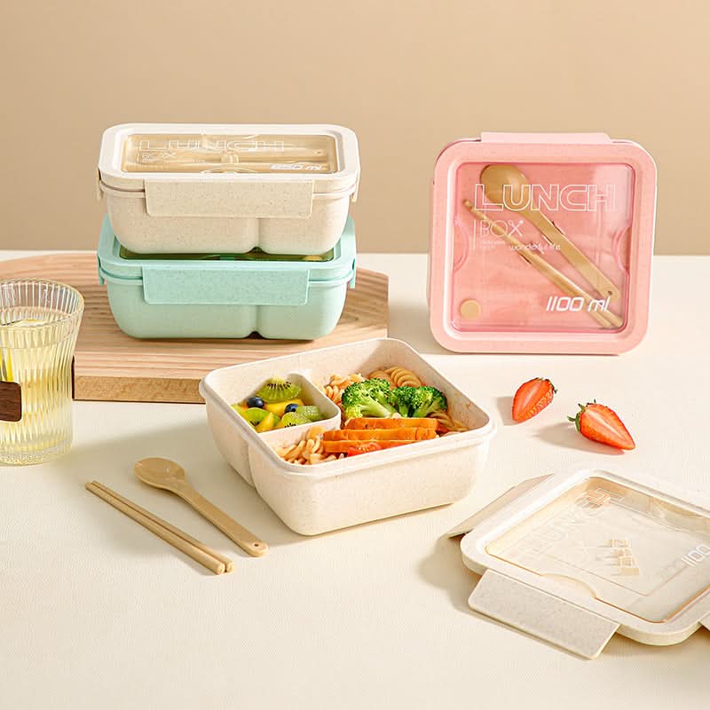 Microwave-Safe Wheat Straw Lunch Box with Tableware – 800-1000ml
