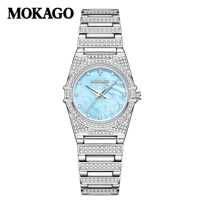 MOKAGO Women’s Fashion Diamond Quartz Watch – 30M Waterproof, Elegant Round Dial