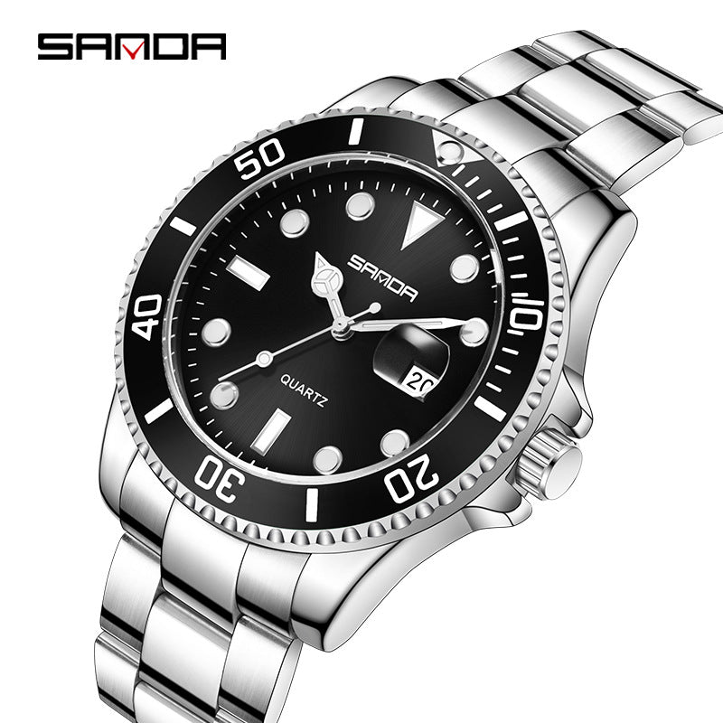 Sanda Men’s Steel Band Quartz Watch – Waterproof Luminous Calendar Casual Wristwatch