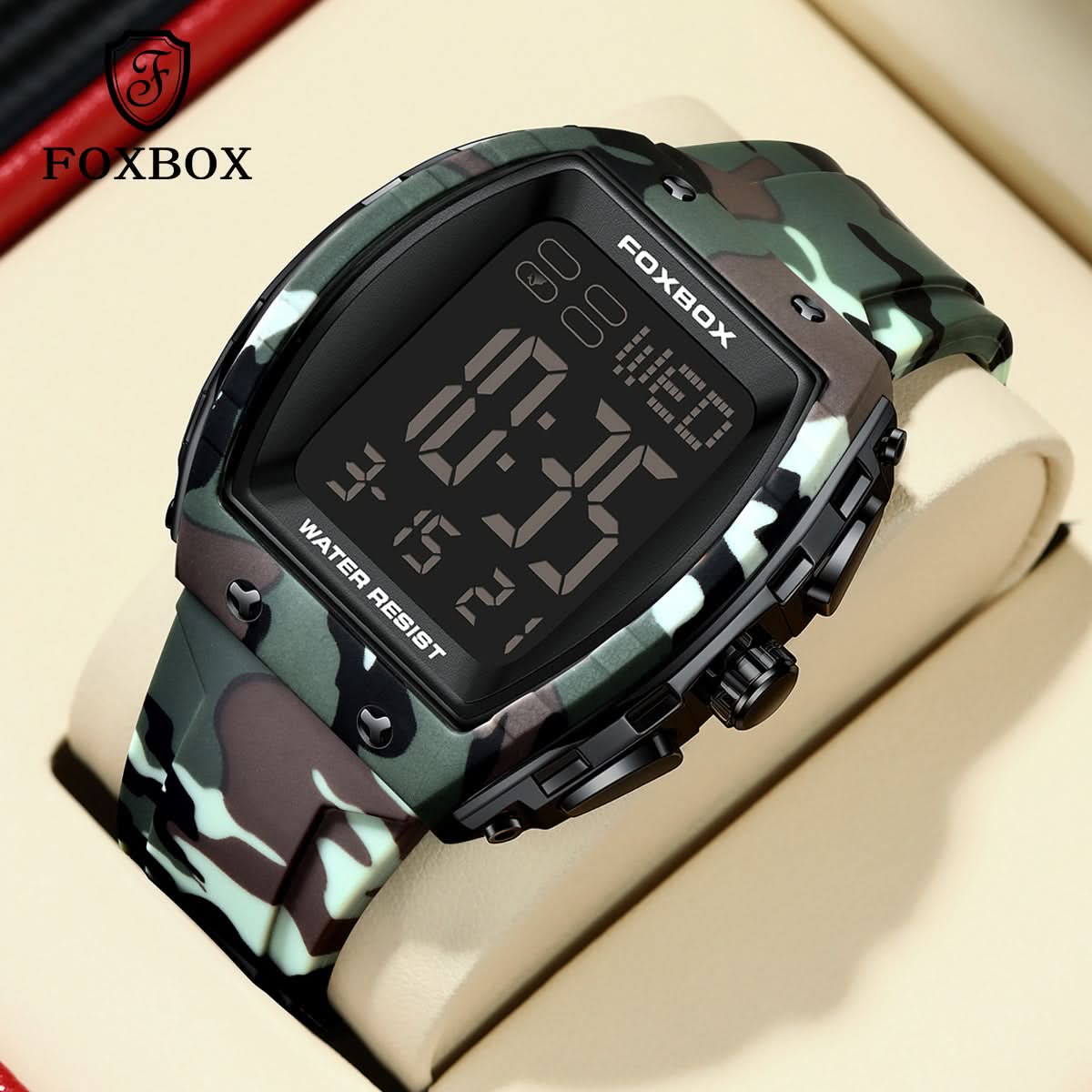 Men’s Digital Barrel Dial Watch – 50mm Large Face, Luminous Display