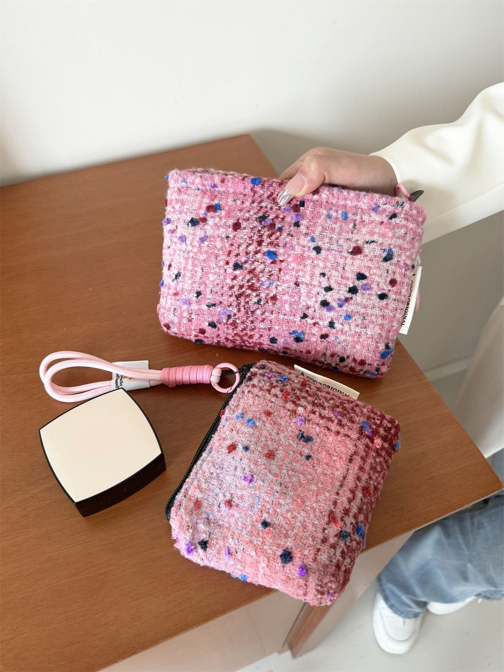 Woolen Chanel-Inspired Cosmetic Bag – Portable Organizer for Women