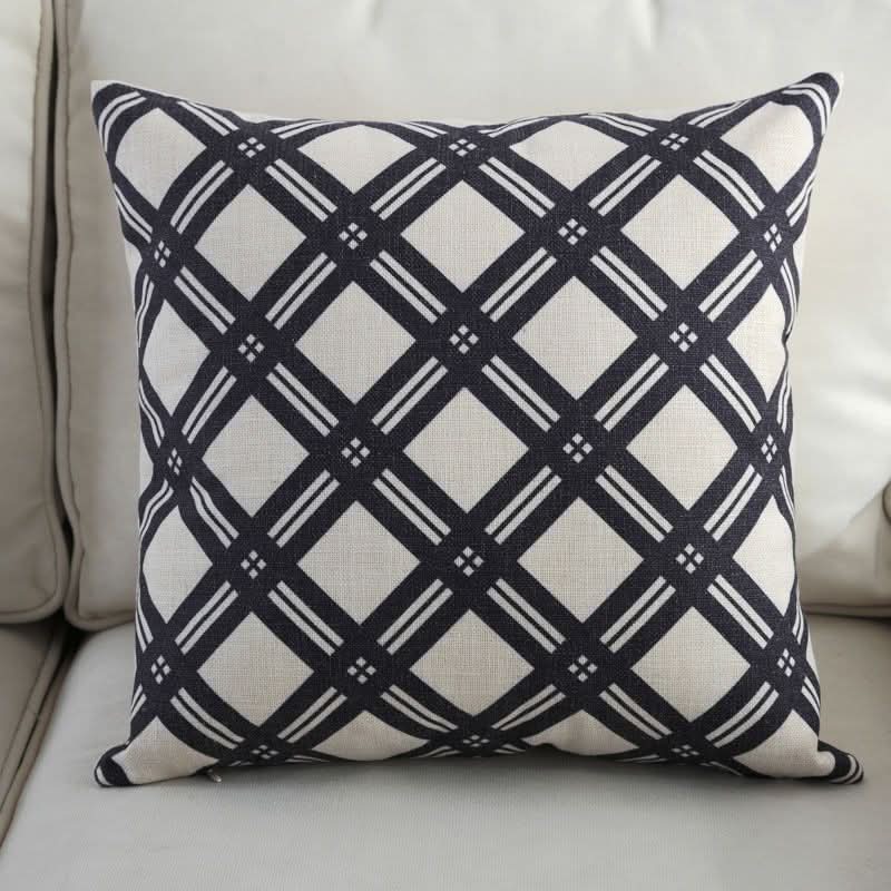 1 pc Mediterranean Sofa Cushion – Blue Square Pattern, Jacquard Cotton & Linenow
