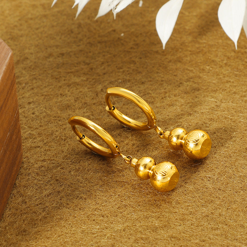 Gold Gourd Earrings for Women – Stainless Steel Chinese Style Jewelry