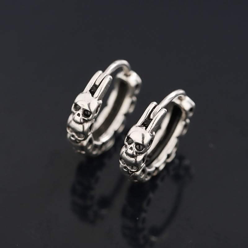 Unisex Punk Skull Earrings – Silver Demon Design Jewelry