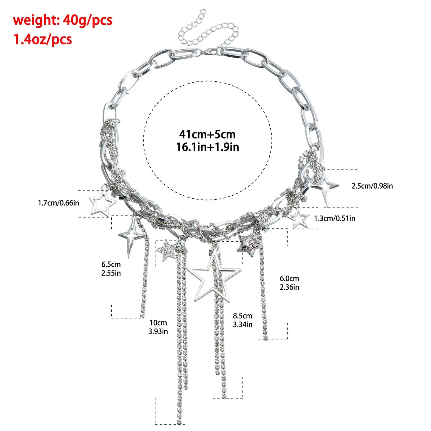 Sparkling Rhinestone Star Necklace for Women – Glamorous Silver Choker Party Jewelry