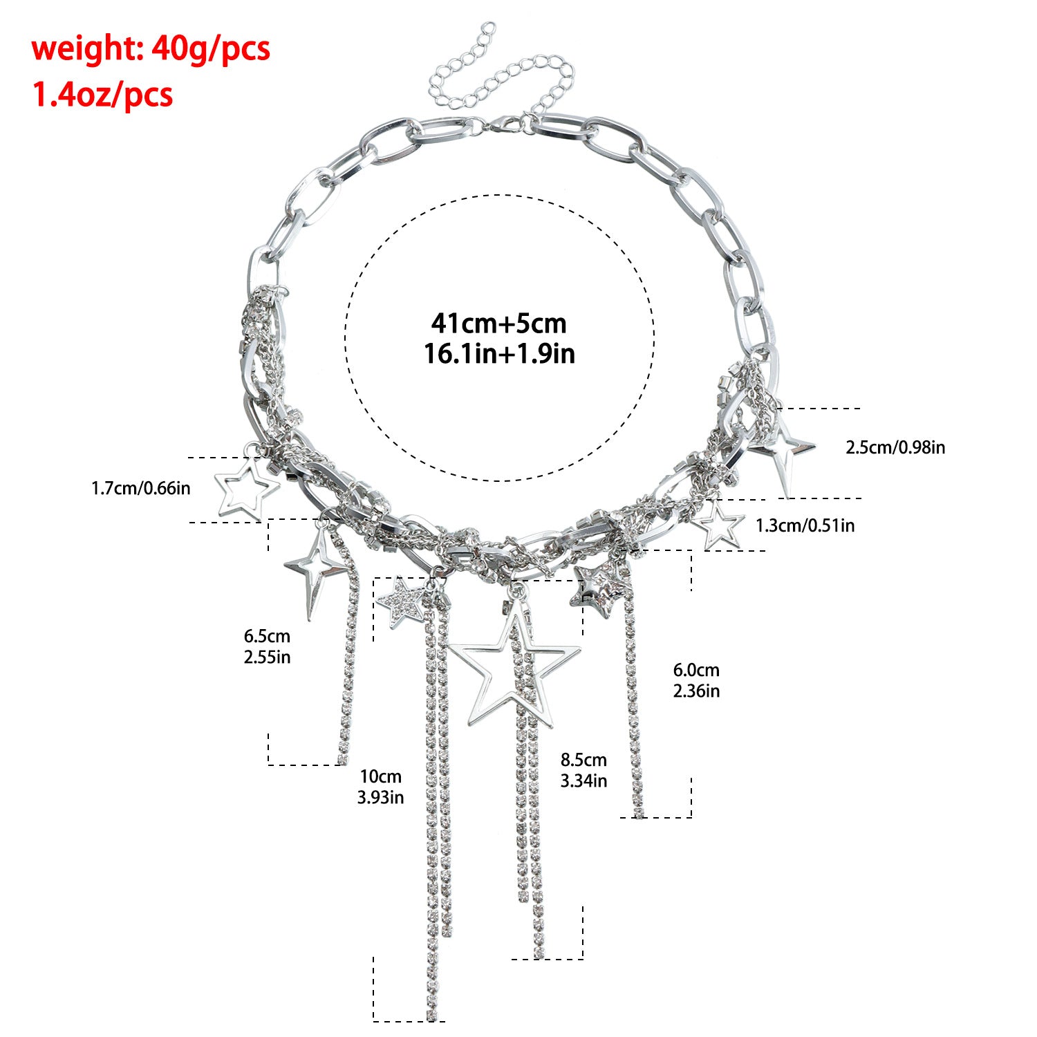 Sparkling Rhinestone Star Necklace for Women – Glamorous Silver Choker Party Jewelry