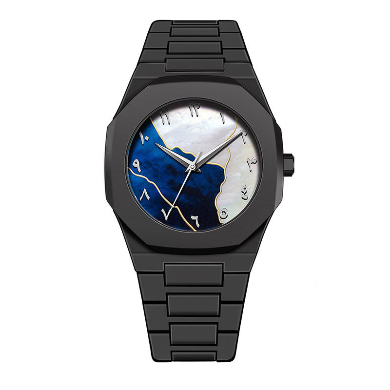 Men’s Black Matte Arabic Numerals Quartz Watch – Waterproof Casual Timepiece