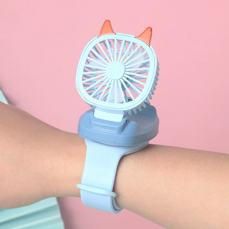 USB Rechargeable Watch Fan – Mini Wearable Fan with Colorful Lights