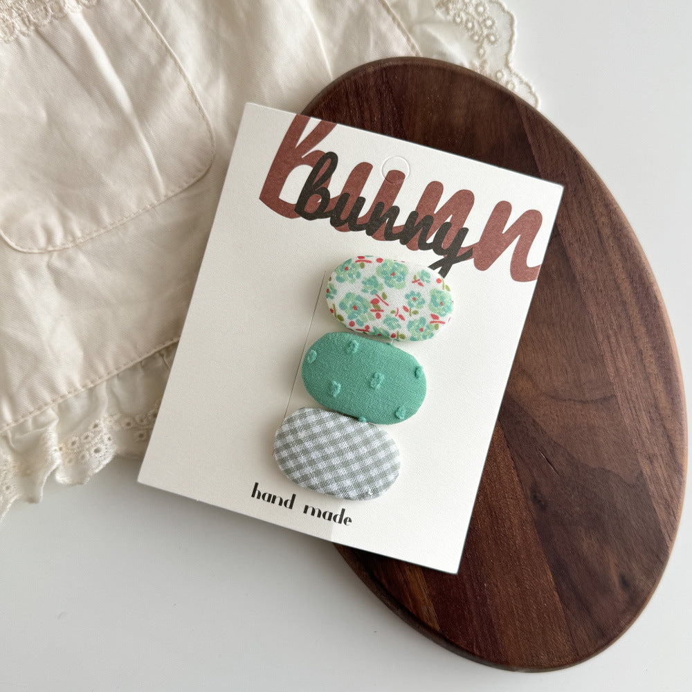 Korean Fabric Baby Hair Clips – Oval Floral BB Clips for Girls (3-pack)