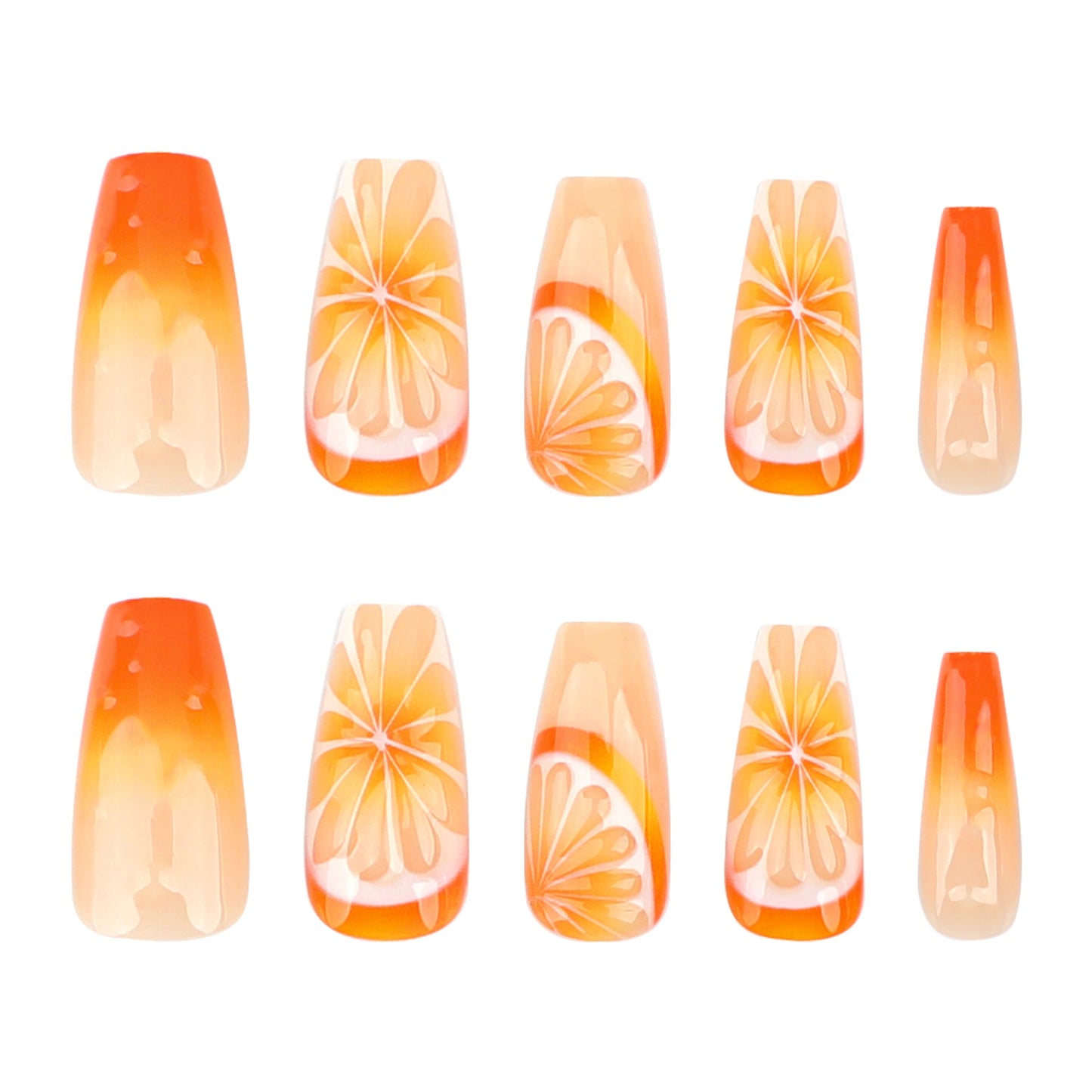 Press-On Nails Orange Ombre Citrus Slice 3D Fruit Design – Glue-On False Nails