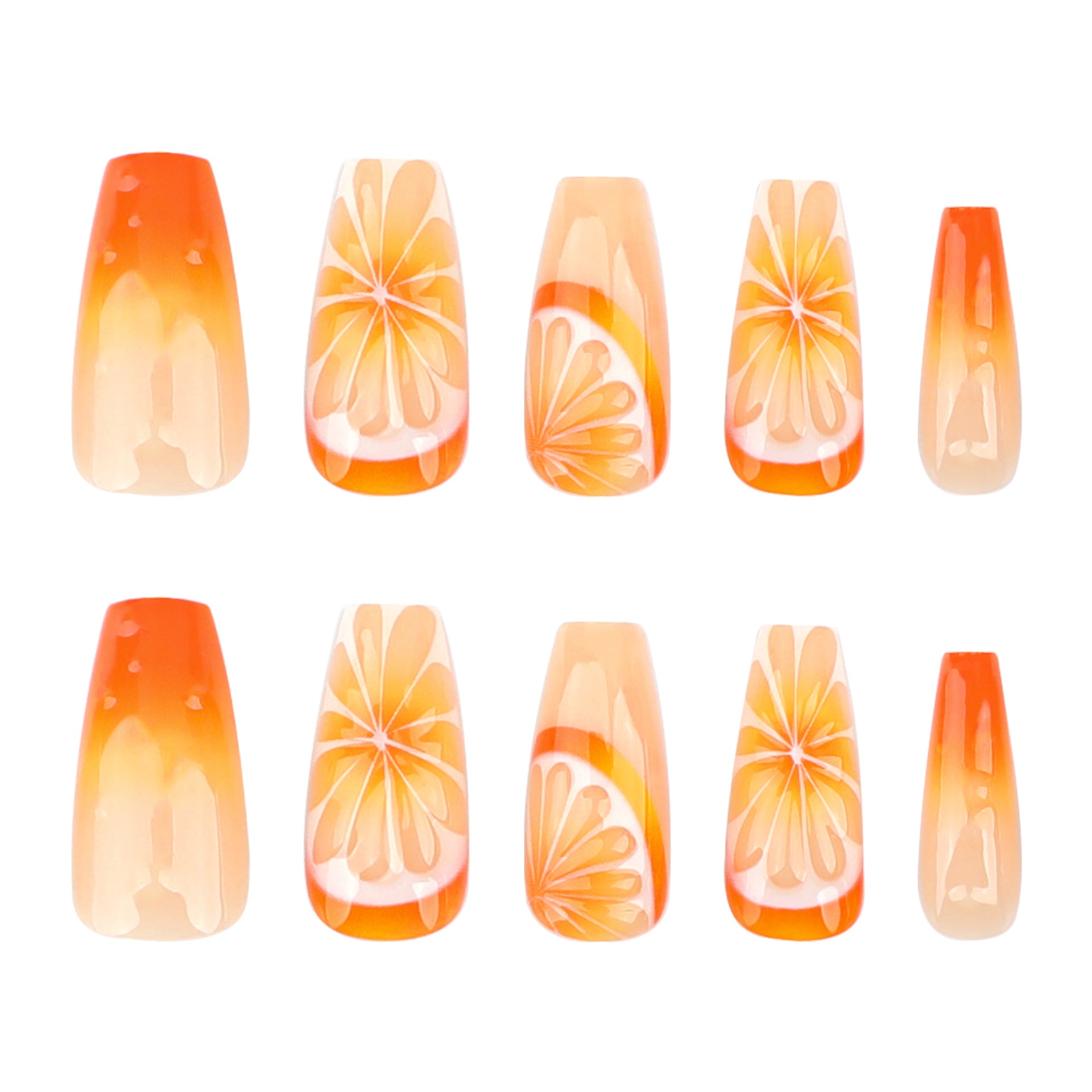 Press-On Nails Orange Ombre Citrus Slice 3D Fruit Design – Glue-On False Nails