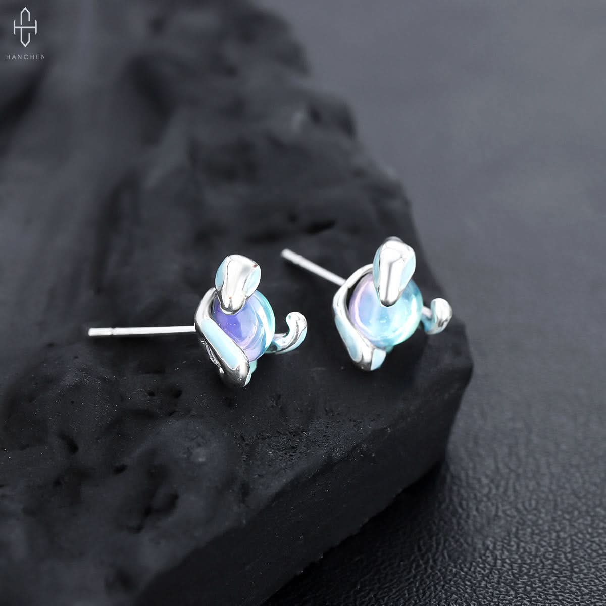 Trendy Medusa Ice Blue Eye Earrings for Men & Women - Fashionable