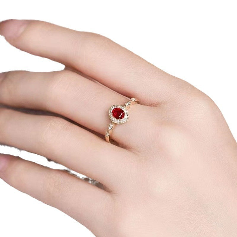 Vintage Ruby Adjustable Ring for Women – Elegant Oval Red Gem Statement Jewelry