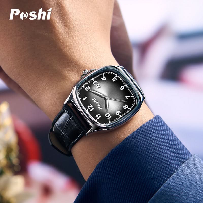 Men’s Retro Square Quartz Watch –  Luminous Display & Calendar