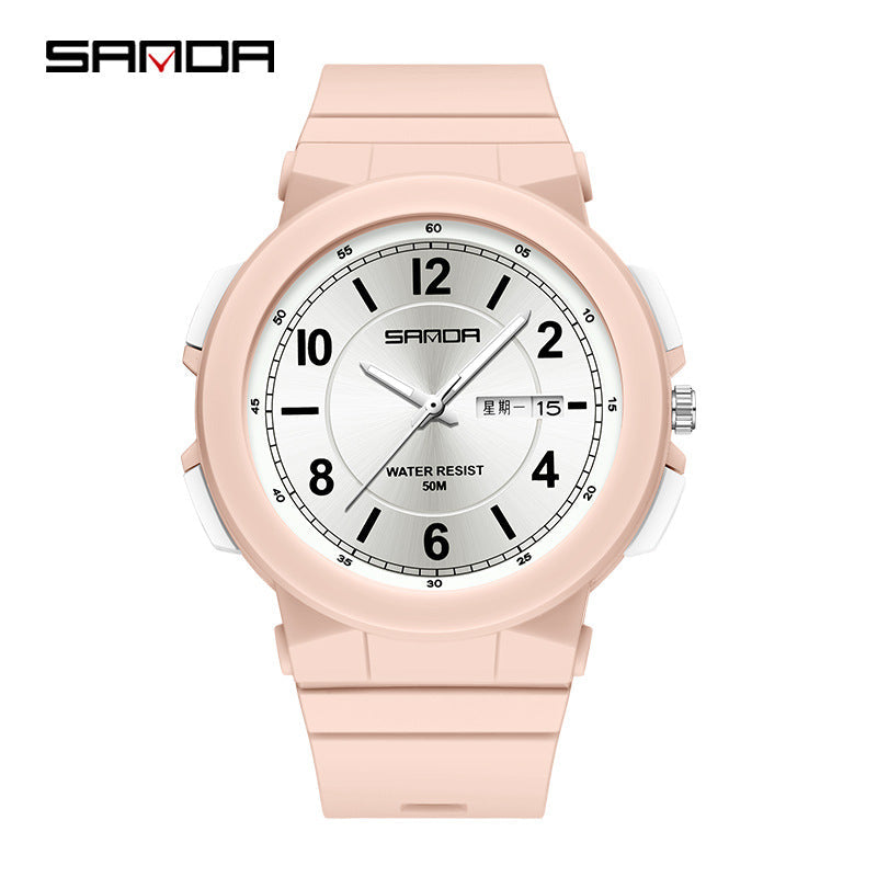 Sanda Dual Calendar Quartz Watch – Waterproof Student Watch with Analog Display