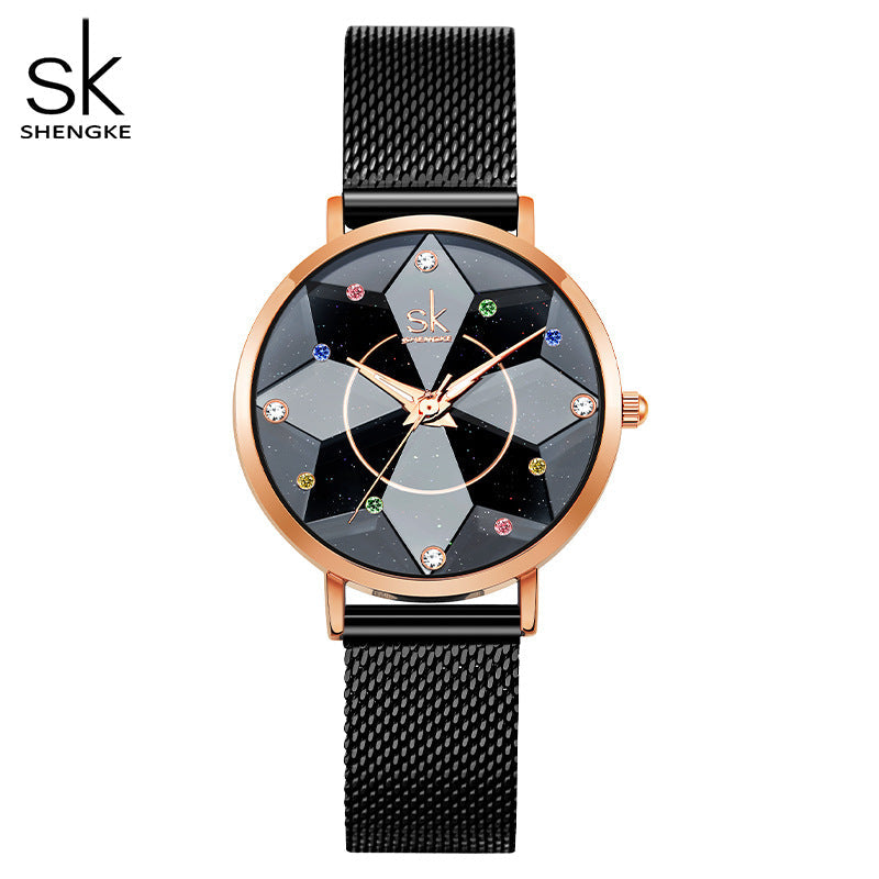 SK Women’s Quartz Watch – Geometric Hexagram Design, Waterproof Leisure Wristwatch