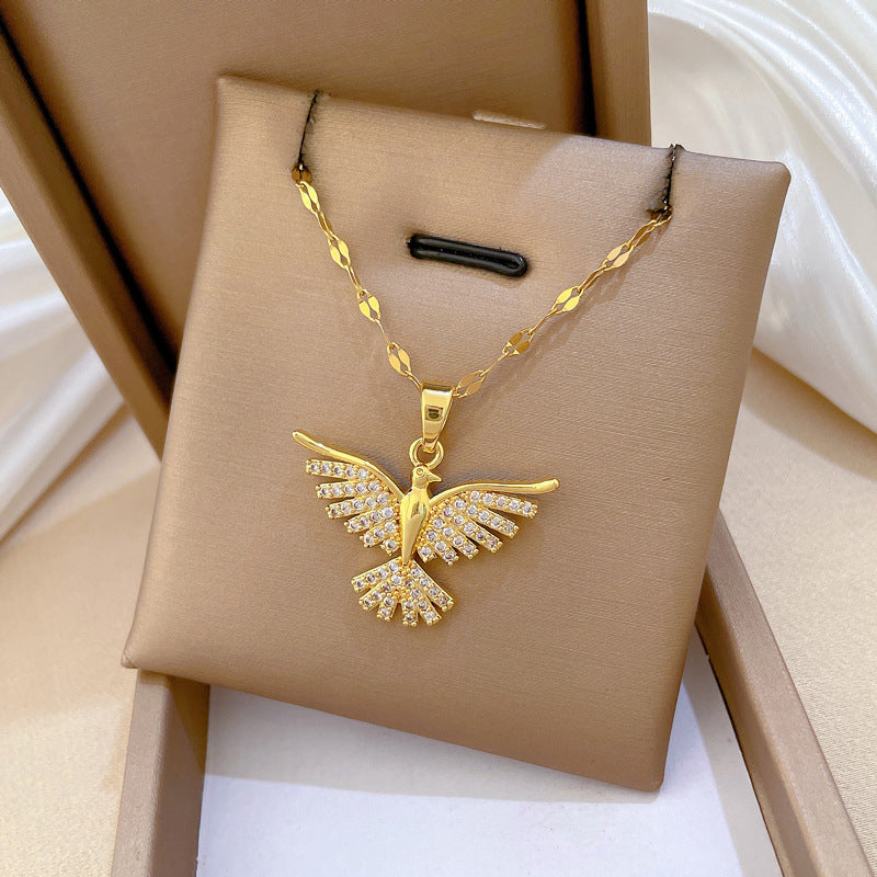 Phoenix Wings Pendant Necklace – Luxury Titanium Steel Clavicle Chain for Women