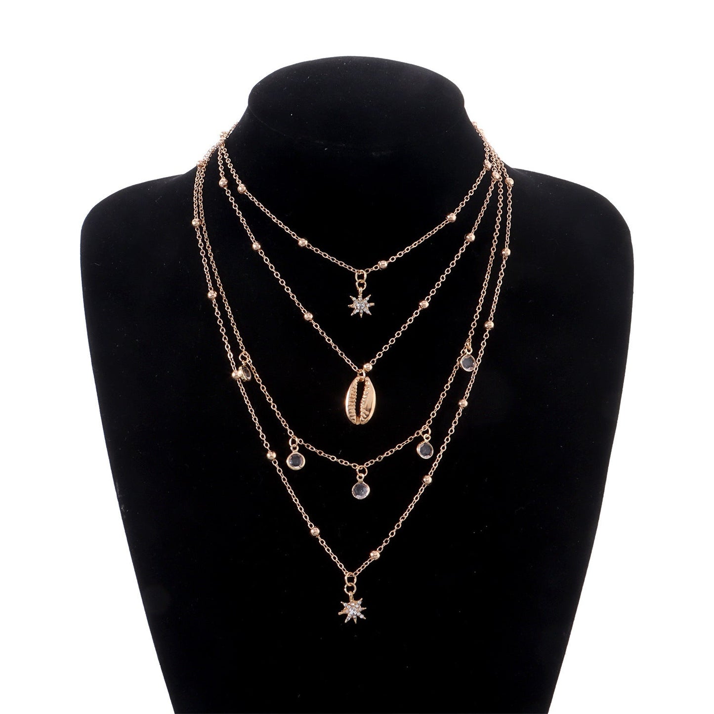Rhinestone Star Pendant Layered Necklace for Women – Hip-Hop Chain Jewelry