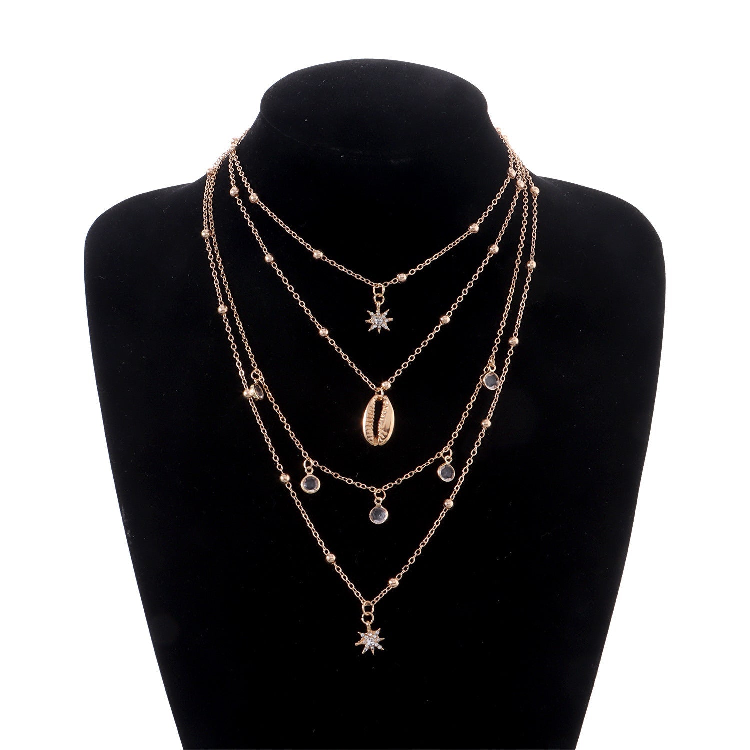 Rhinestone Star Pendant Layered Necklace for Women – Hip-Hop Chain Jewelry