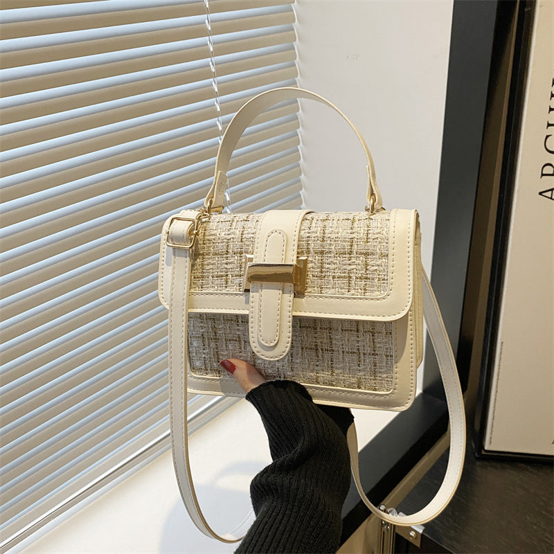 Woven Plaid Small Handbag – Chanel-Inspired PU Crossbody Bag for Women