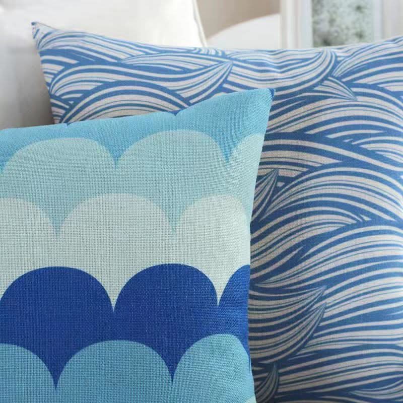 1 pc Mediterranean Sofa Cushion – Blue Square Pattern, Jacquard Cotton & Linenow