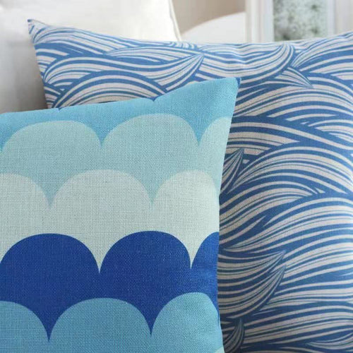 1 pc Mediterranean Sofa Cushion – Blue Square Pattern, Jacquard Cotton & Linenow