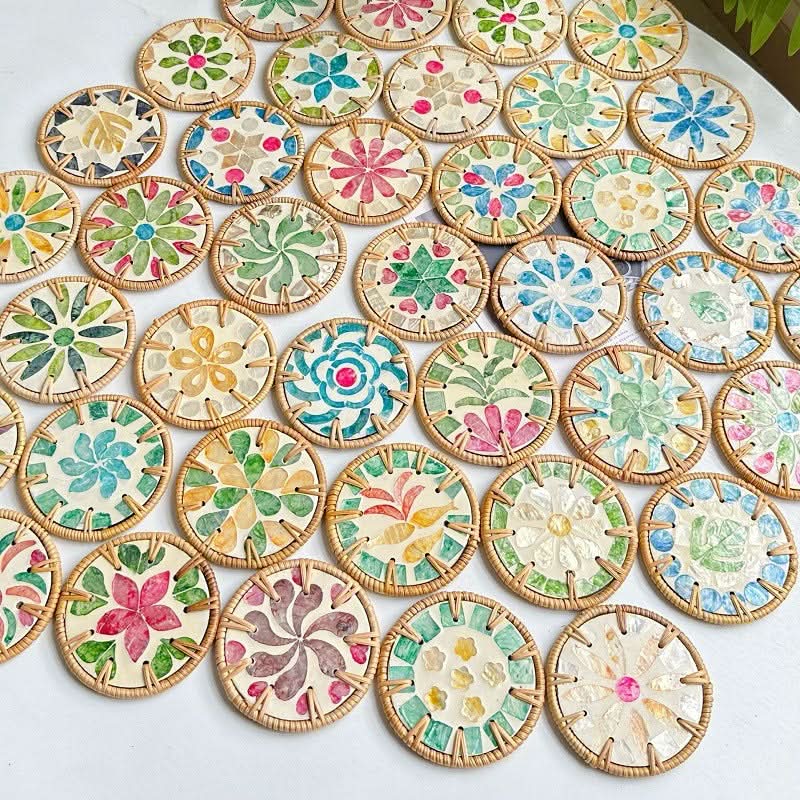 Colorful Vietnamese Rattan Woven Shell coasters