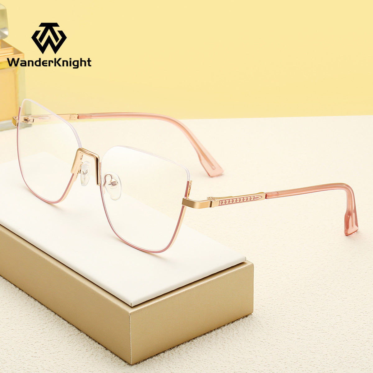 Rectangular Blue Light Glasses for Women – Thin Metal Half-Frame Myopia Eyewear