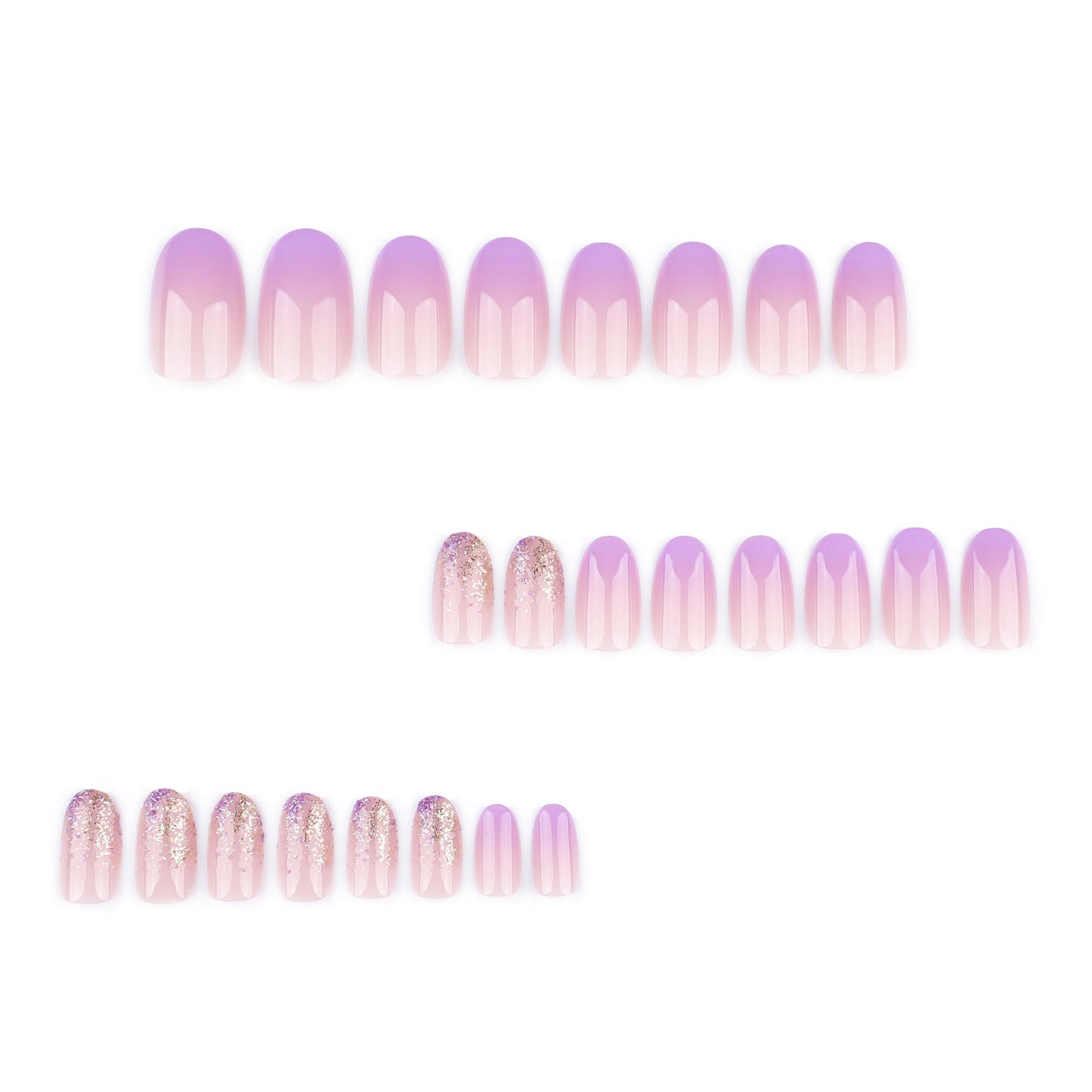 Purple Gradient Ombre Press-On Nails with Gold Glitter - Elegant Oval Glue-On Acrylic Set