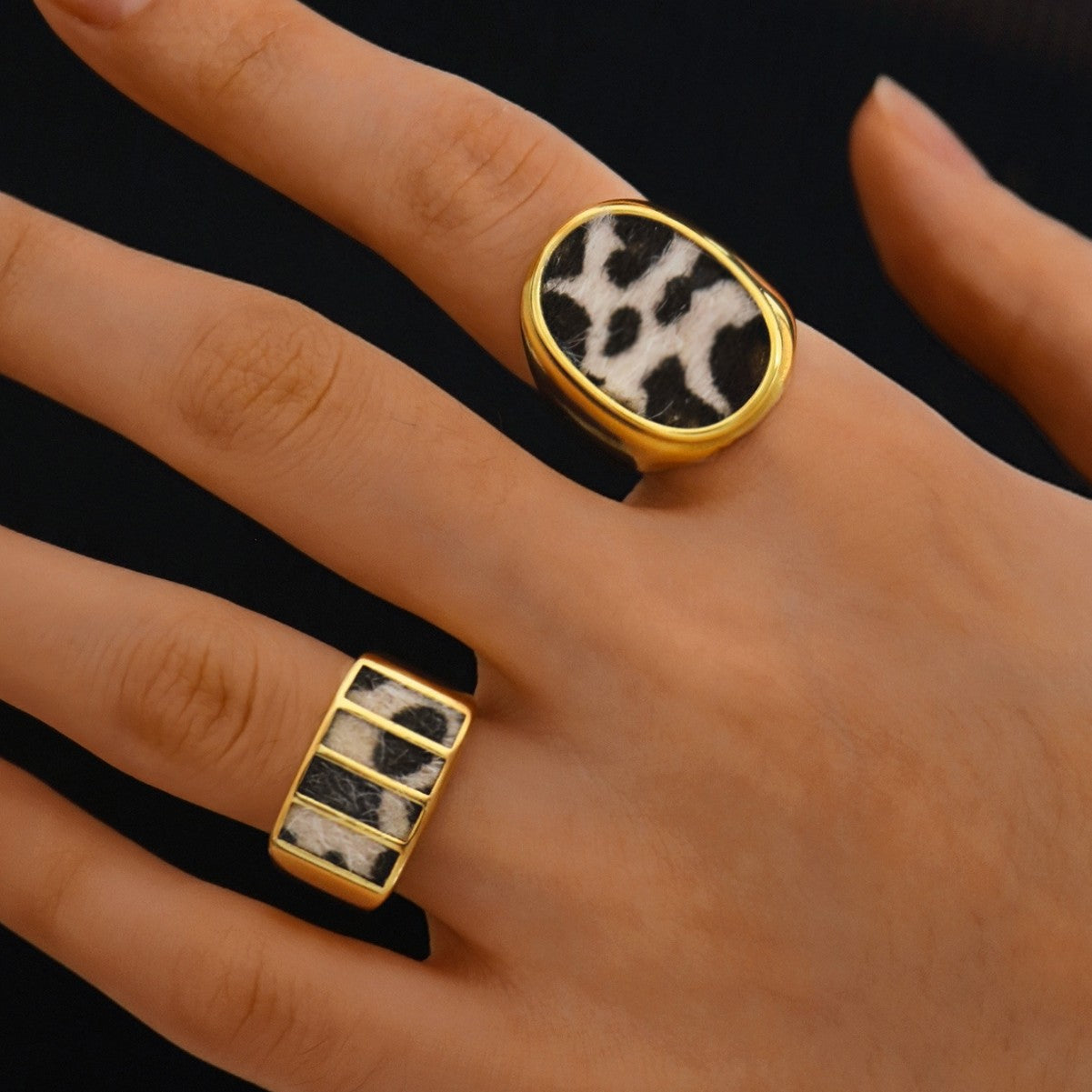 Leopard Print Gold Ring – Retro Stainless Steel Open Ring for Women