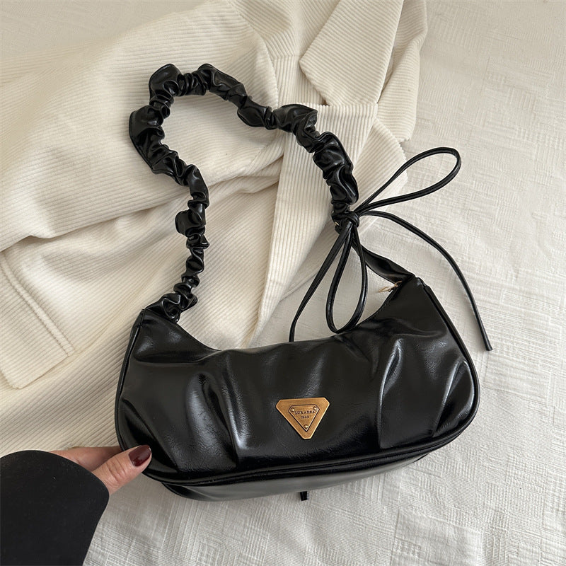 Women's Wrinkled PU Shoulder Bag – Trendy Spring Dumpling Underarm Purse