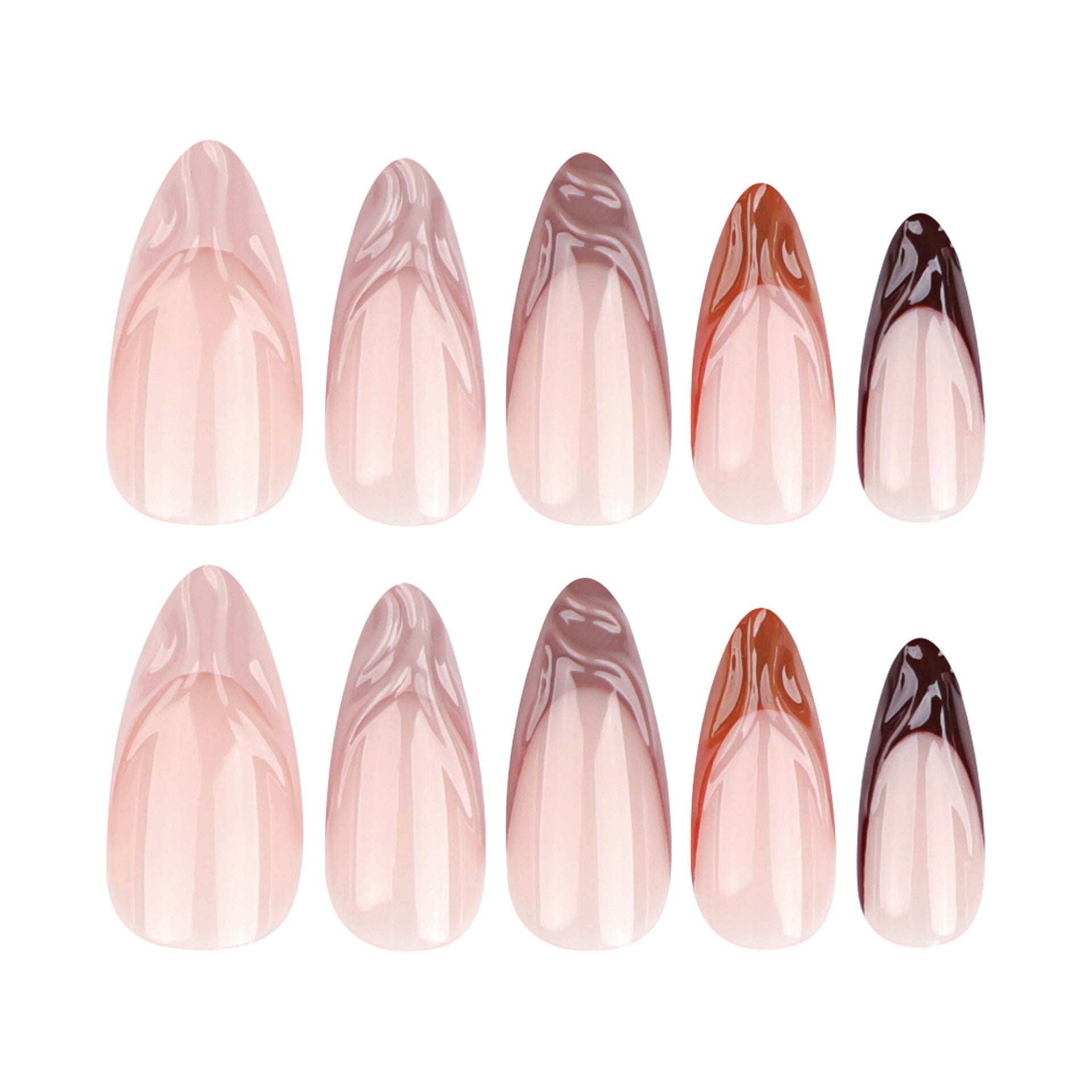 Brown Swirl Stiletto Press-on Nails – Trendy Glossy Acrylic False Nails